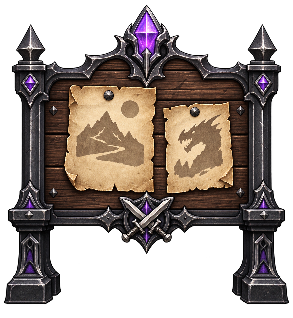 Purple crystal and parchment Adventure Board map icon